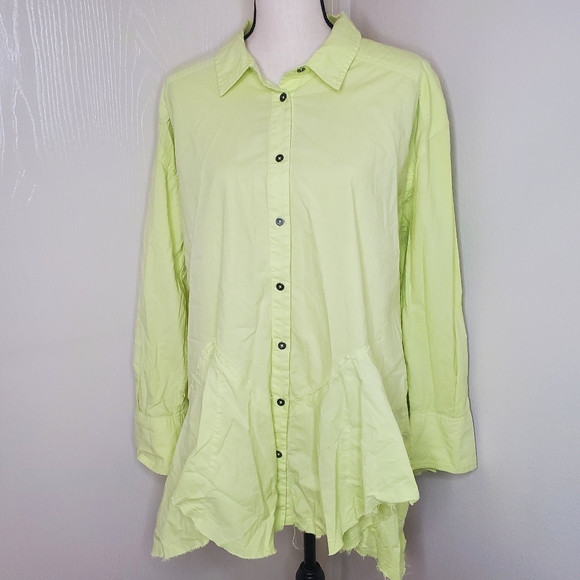 We The Free By Free People Freya Poplin Tunic Top in Pale Neon Green Size Small - Picture 2 of 10